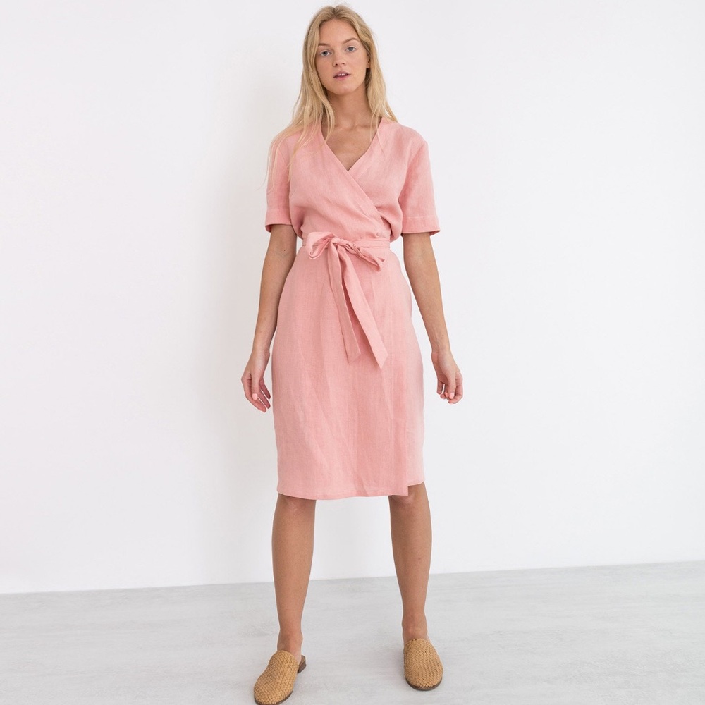 Linen Wrap dress - Baby Blue